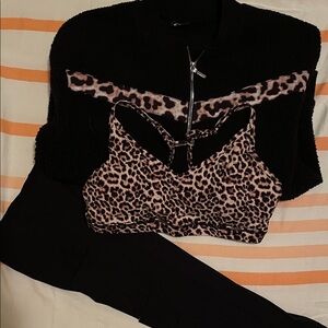 ZYIA Leopard Print Bralette & Jacket & Black Shredded Leggings set